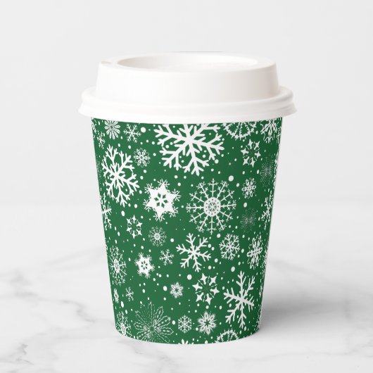 Forest Green Snowflake TWO Paper Cup Papieren Bekers (Achterkant)