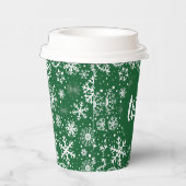Forest Green Snowflake TWO Paper Cup Papieren Bekers (Rechts)