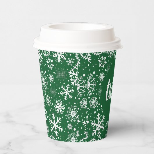 Forest Green Snowflake TWO Paper Cup Papieren Bekers (Rechts)