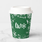 Forest Green Snowflake TWO Paper Cup Papieren Bekers (Voorkant)