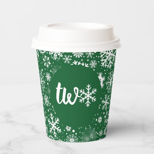 Forest Green Snowflake TWO Paper Cup Papieren Bekers (Voorkant)