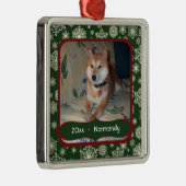 Forest Green Snowflakes Personalized Photo Square Metalen Ornament (Rechts)