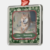 Forest Green Snowflakes Personalized Photo Square Metalen Ornament (Links)