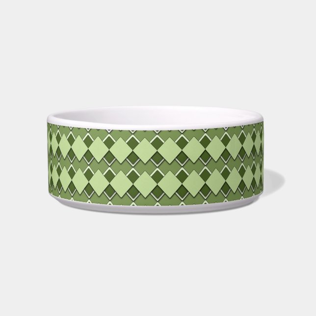 Forest Green Square and Diamond Checkered Pattern Voerbakje (Voorkant)