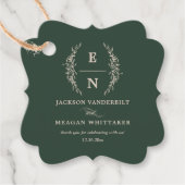 Forest Green Stacked Initialen Monogram bruiloft Bedankjes Labels (Voorkant)