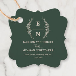 Forest Green Stacked Initialen Monogram bruiloft Bedankjes Labels