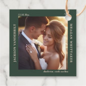 Forest Green Stacked Initialen Monogram bruiloft Bedankjes Labels (Achterkant)