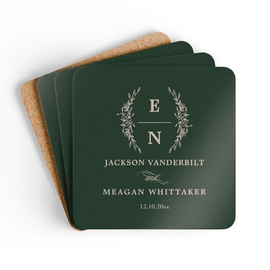 Forest Green Stacked Initialen Monogram bruiloft Bier Onderzetter