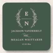 Forest Green Stacked Initialen Monogram bruiloft Bier Onderzetter (Voorkant)