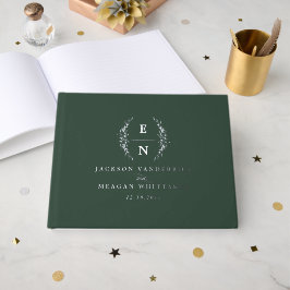 Forest Green Stacked Initialen Monogram bruiloft Gastenboek