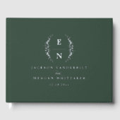 Forest Green Stacked Initialen Monogram bruiloft Gastenboek (Voorkant)