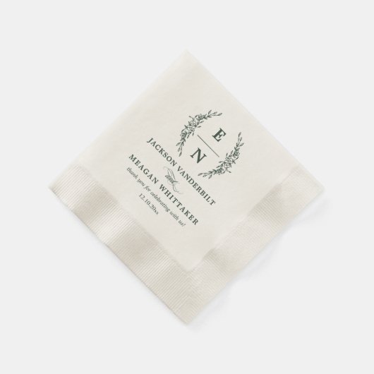 Forest Green Stacked Initialen Monogram bruiloft Servet (Hoek)