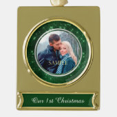 Forest Green Starry Lights eerste kerst Verguld Banner Ornament (Voorkant)