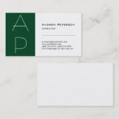 Forest Green Stripe Monogram White Visitekaartje (Voorkant / Achterkant)