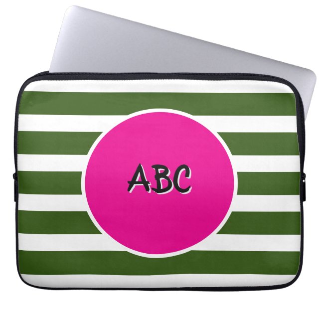 Forest Green Stripes roze cirkel Laptop Sleeve (Voorkant)