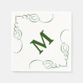 Forest Green Swirl Border Monogram All Occasion Servetten (Voorkant)