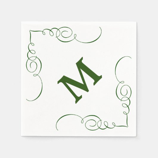 Forest Green Swirl Border Monogram All Occasion Servetten (Voorkant)