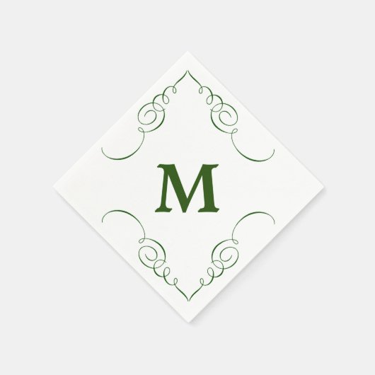 Forest Green Swirl Border Monogram All Occasion Servetten (Hoek)