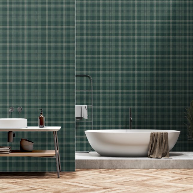 Forest Green Tartan Behang (Badkamer)