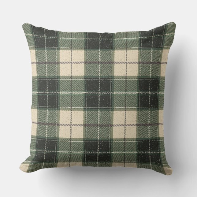 Forest Green Tartan Snowflake Throw Pillow | Cozy Kussen (Voorkant)