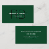Forest Green Trendy Plain Monogram Visitekaartje (Voorkant / Achterkant)