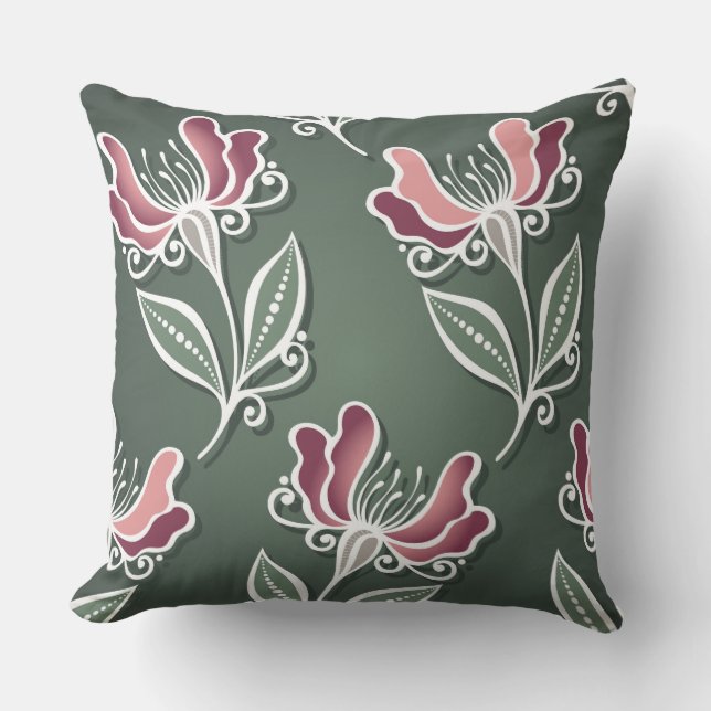 Forest Green Tulip Floral Decorative Pillow Kussen (Voorkant)