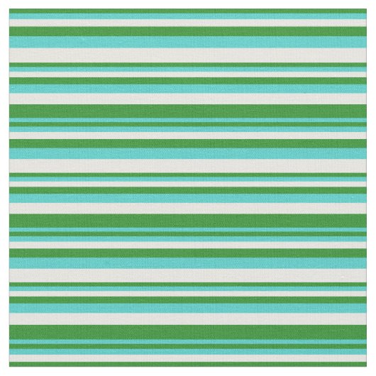 Forest Green, Turquoise & White Stripes Stof (Close Up)