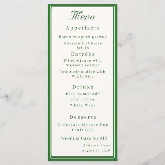 Forest Green Two Hearts Catholic Wedding Menu (Voorkant)