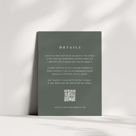 Forest Green Wedding Details Card with QR Code Informatiekaartje