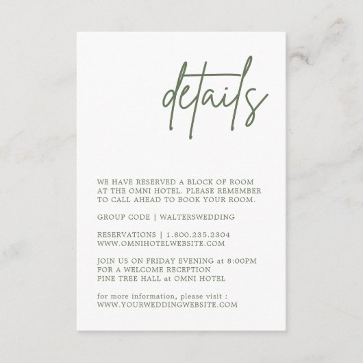 Forest Green Wedding Details Enclosure Card Informatiekaartje (Voorkant)