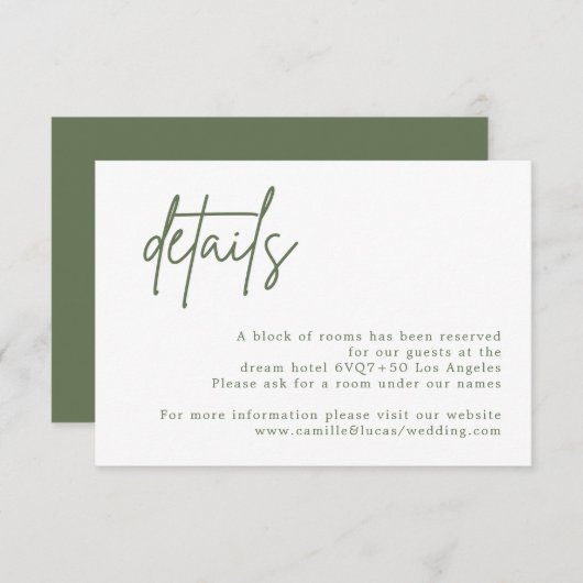 Forest Green Wedding Details-kaart RSVP Kaartje (Voorkant / Achterkant)
