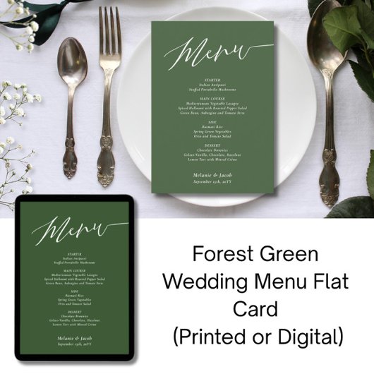 Forest Green Wedding Flat Menu Card Kaart