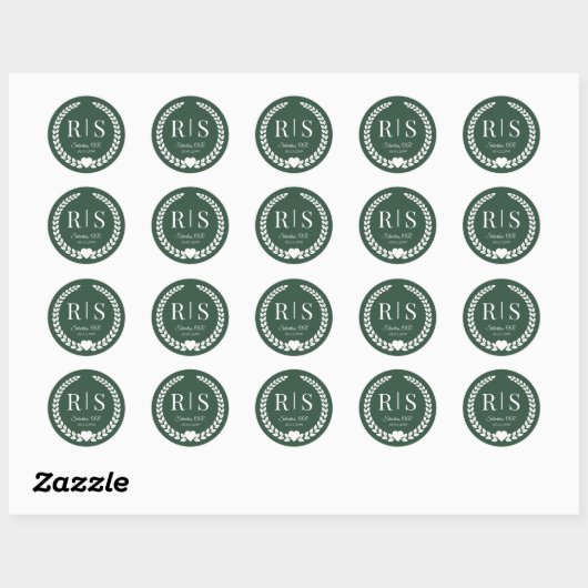 Forest Green Wedding Monogram Initials Ronde Sticker (Vel)