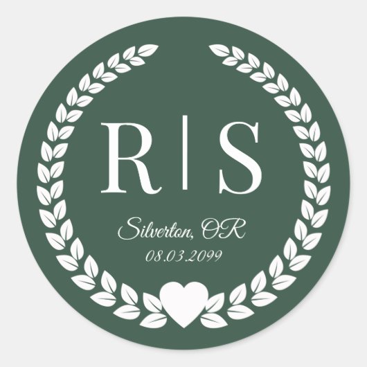 Forest Green Wedding Monogram Initials Ronde Sticker (Voorkant)