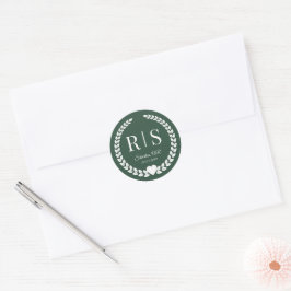Forest Green Wedding Monogram Initials Ronde Sticker