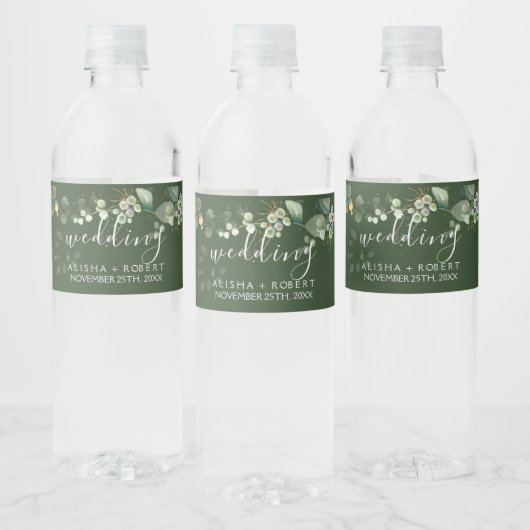 Forest Green Wedding Waterfles Etiket (Flessen)