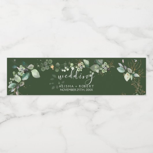 Forest Green Wedding Waterfles Etiket (Enkel label)