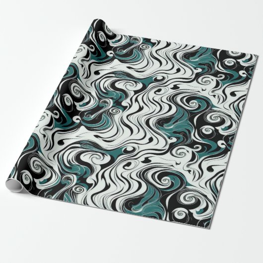 Forest Green Weird Abstract Spiral Hypnotic Art Cadeaupapier (Uitgerold)