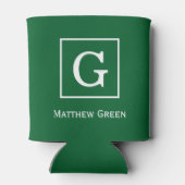 Forest Green White Framed Initiaal Monogram Blikjeskoeler (Achterkant)