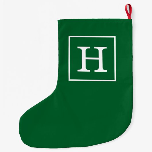 Forest Green White Framed Initiaal Monogram Grote Kerstsok (Achterkant)