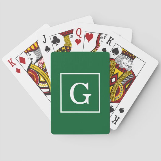 Forest Green White Framed Initiaal Monogram Pokerkaarten (Achterkant)