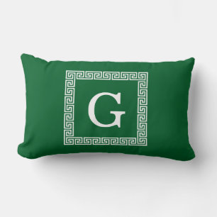 Forest Green, White Greek Key #1 geprogrammeerd mo Kussen