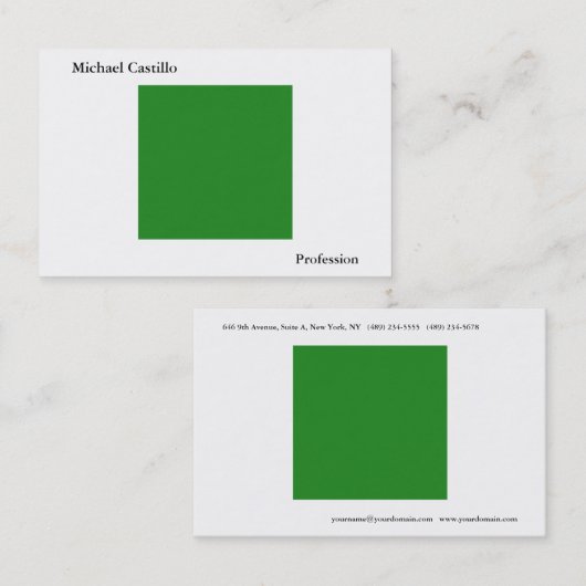 Forest Green White minimalist Modern Plain Simple Visitekaartje (Voorkant / Achterkant)