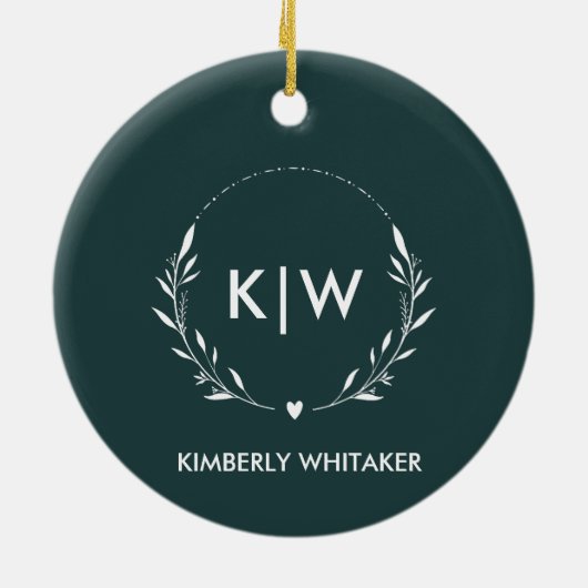 Forest Green White Modern Initialen Monogram FOTO Keramisch Ornament (Achterkant)