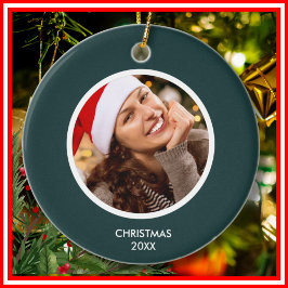 Forest Green White Modern Initialen Monogram FOTO Keramisch Ornament