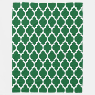 Forest Green, White Moroccan Quatrefoil Pattern #4 Fleece Deken