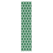 Forest Green, White Moroccan Quatrefoil Pattern #4 Korte Tafelloper (Voorkant)