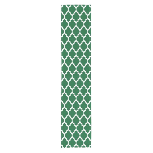 Forest Green, White Moroccan Quatrefoil Pattern #4 Korte Tafelloper (Voorkant)