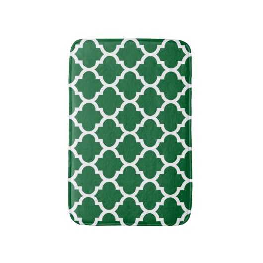 Forest Green White Moroccan Quatrefoil Pattern #5 Badmat (Voorkant Verticaal)