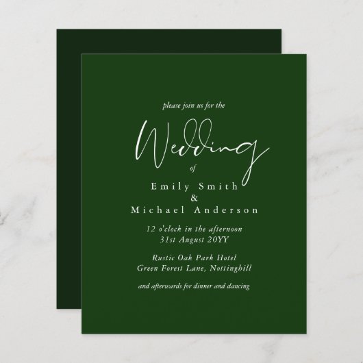 Forest Green White Script Budget Wedding (Voorkant / Achterkant)